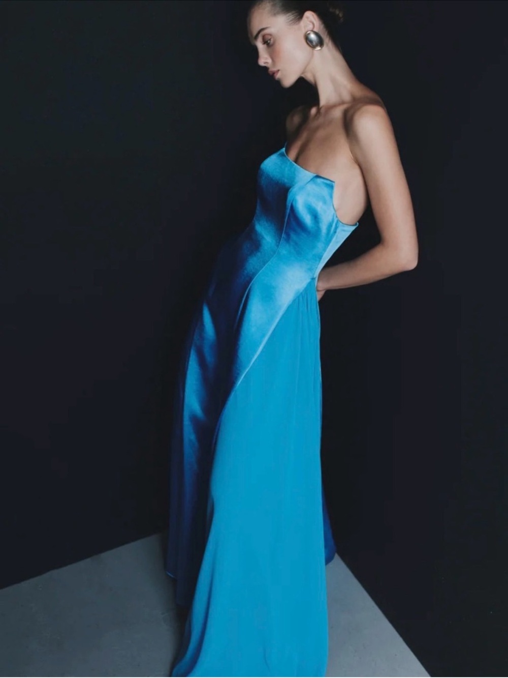 NWT Meshki Dress Rosella Maxi Gown Strapless in Satin Cyan Blue